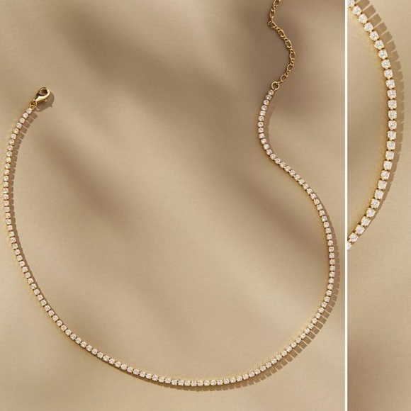 Anthropologie Allover Crystal Delicate Choker Necklace, Gold NWT - Picture 1 of 3